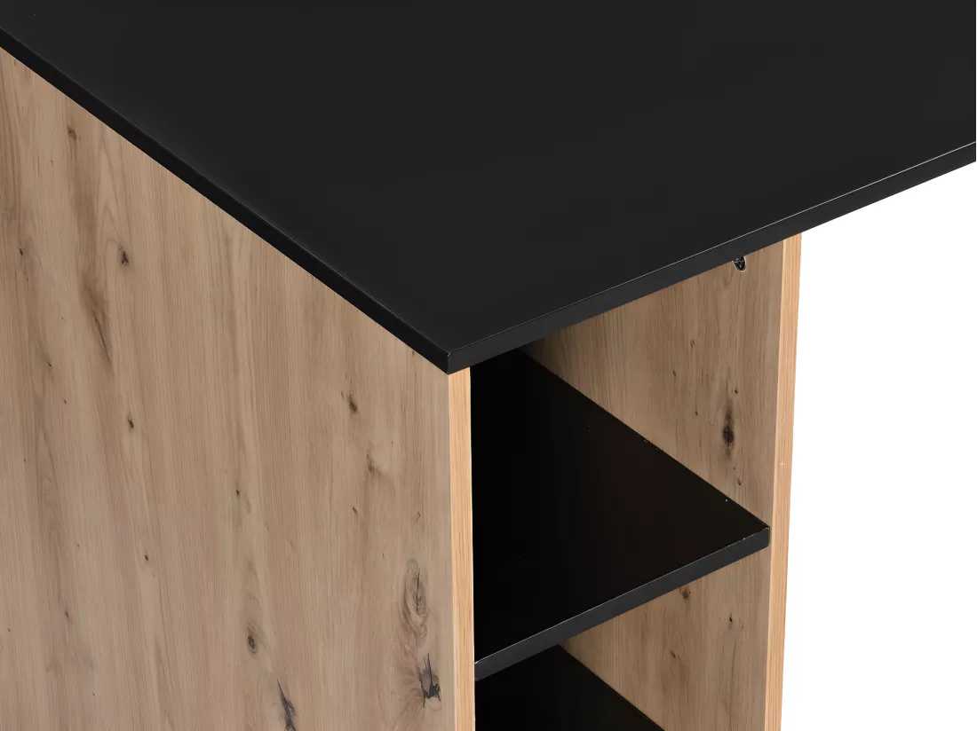 Bureau d'angle avec rangements - MDF - Naturel et noir - ROMIARA