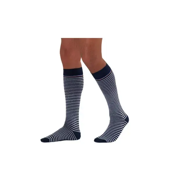 Meias listradas masculinas Sigvaris, classe 2, tamanho G (regular), azul.