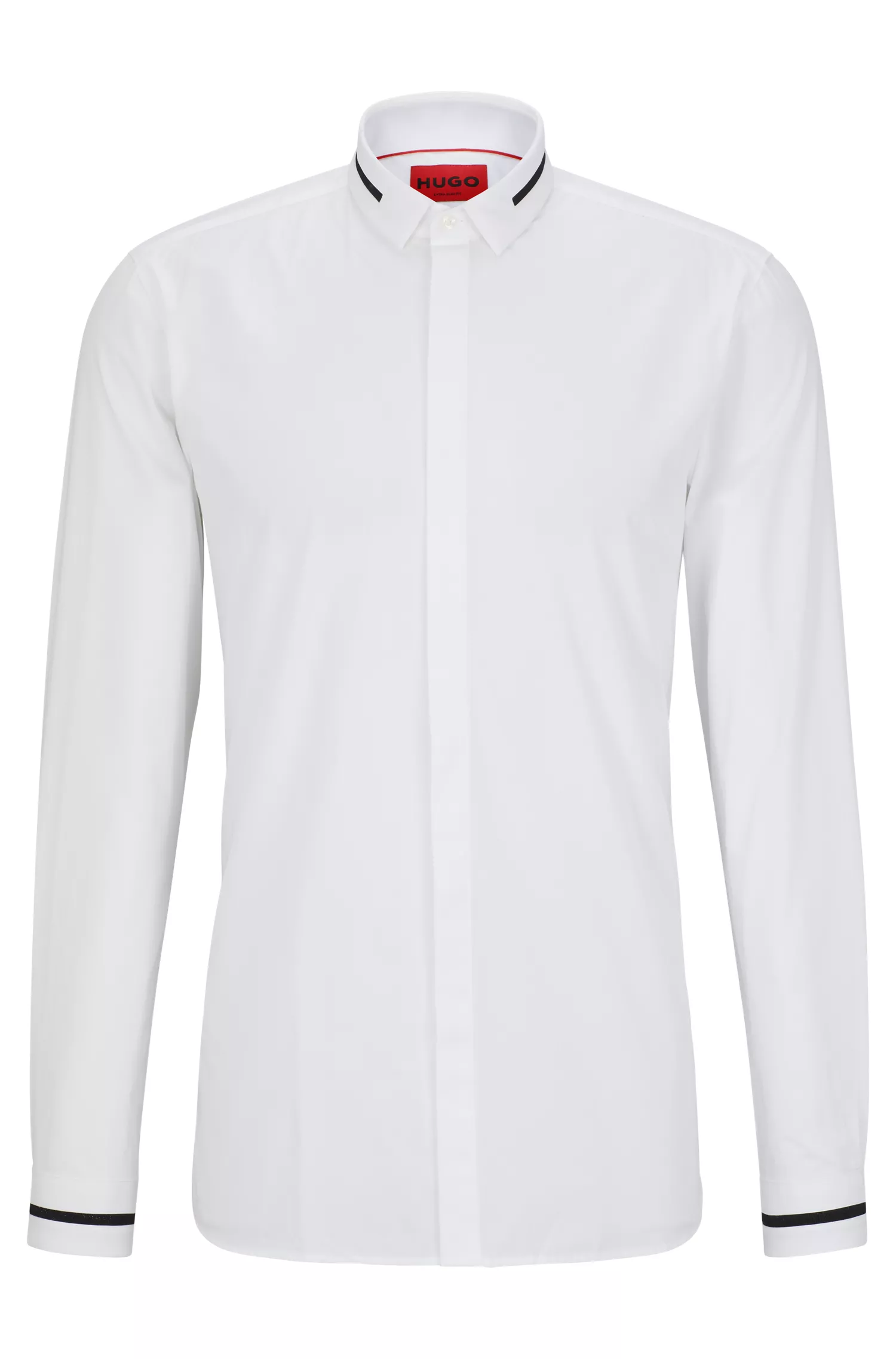 Camisa HUGO vermelha, extra slim fit, em algodão com detalhes contrastantes.