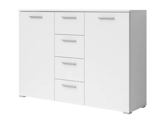 Chambre à coucher complète collection EOS : Armoire 180cm, Lit 180x200, commode, chevets. Couleur blanc mat