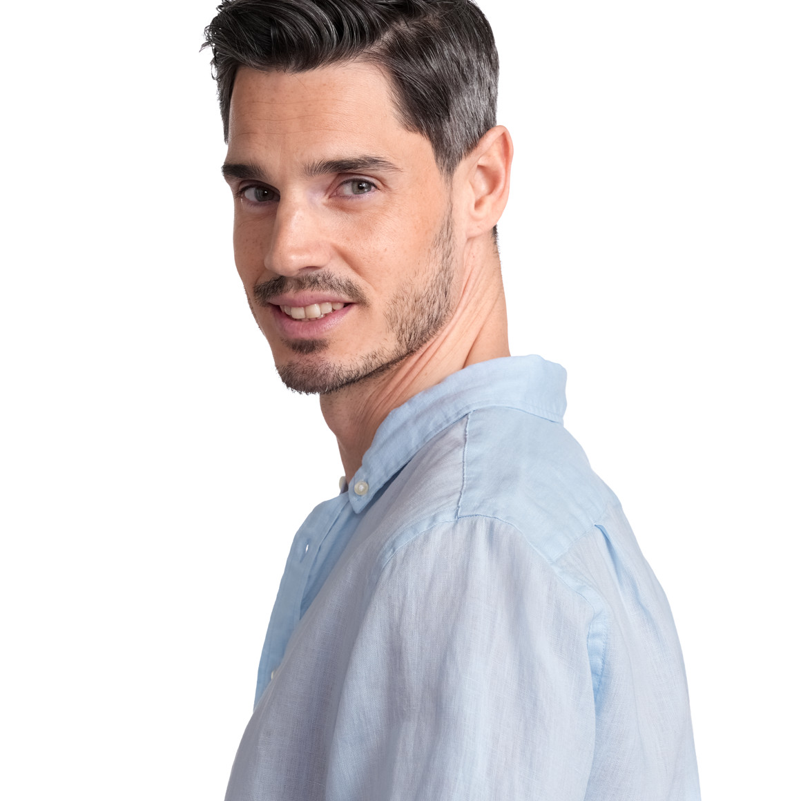 VanVaan Herren Leinen-Hemd mit Button-Down-Kragen hellblau