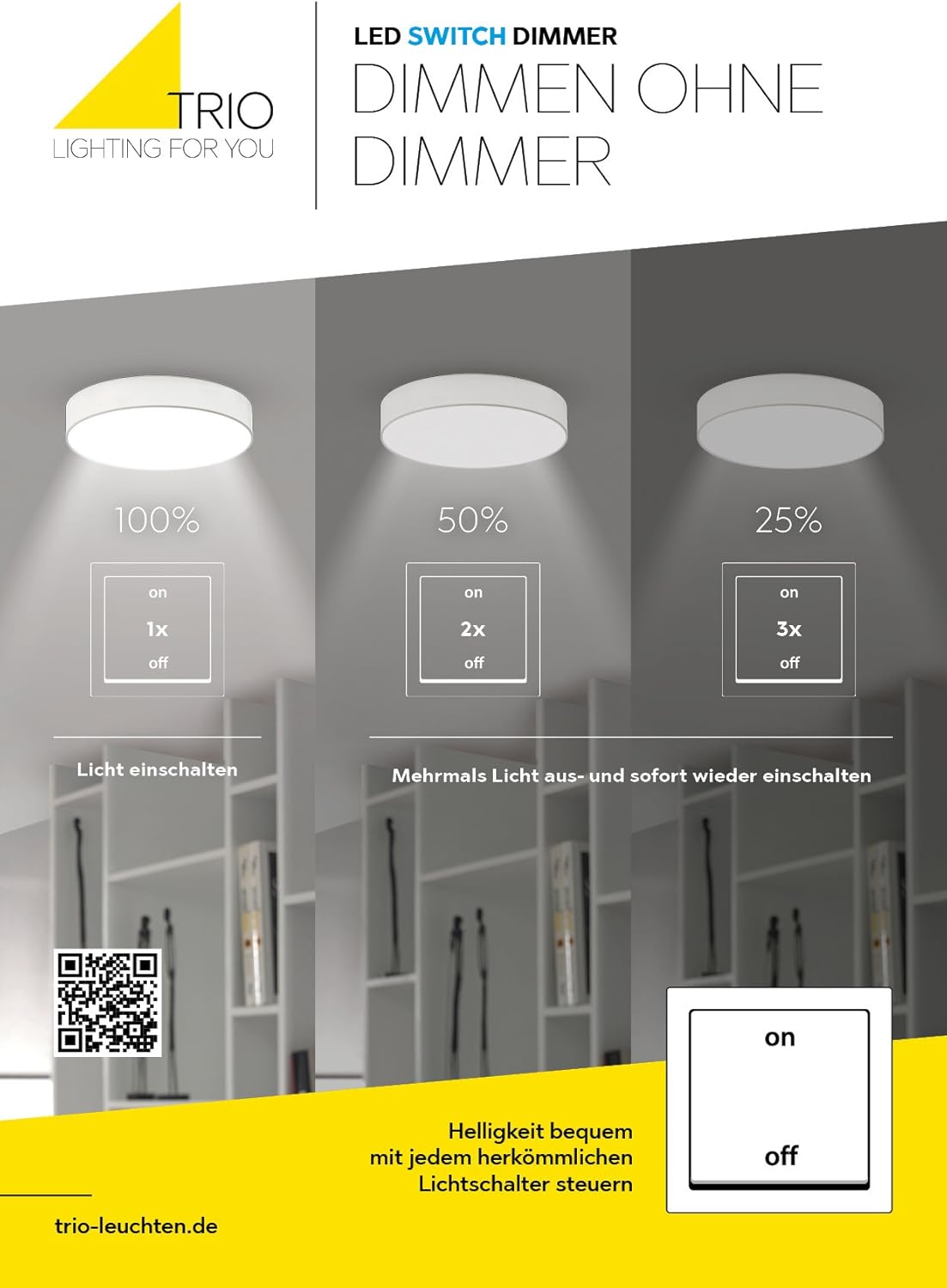 Trio Leuchten LED Deckenleuchte Rondo 622610532, Metall Schwarz matt, inklusiv 49 Watt LED, Switch Dimmer