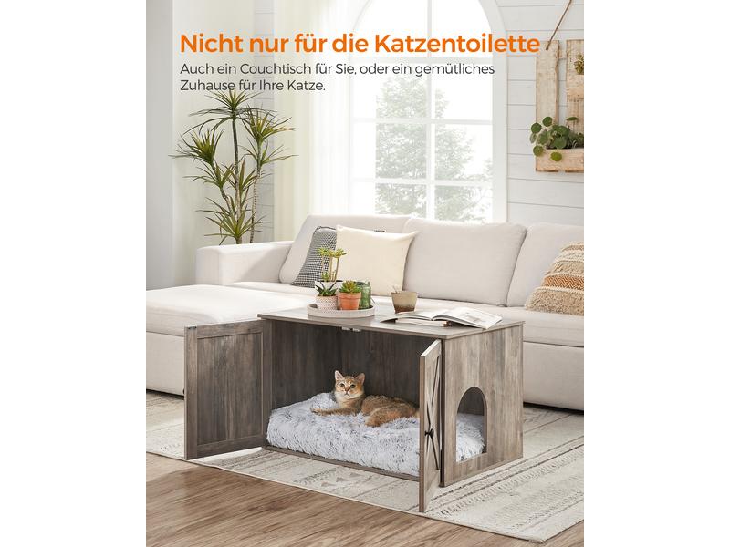 Feandrea Katzenhaus für Katzentoilette, Grau Katzenschrank für Katzentoilette mit Türen