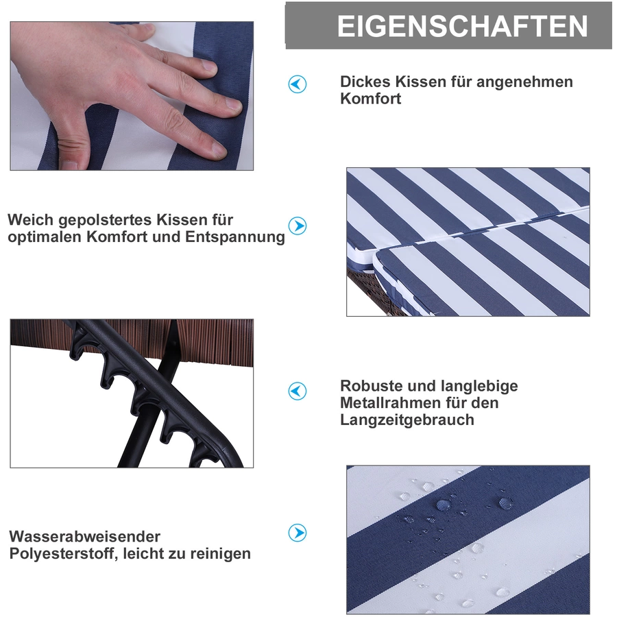 Outsunny Polyrattan Gartenliege für 2 Personen blau, braun