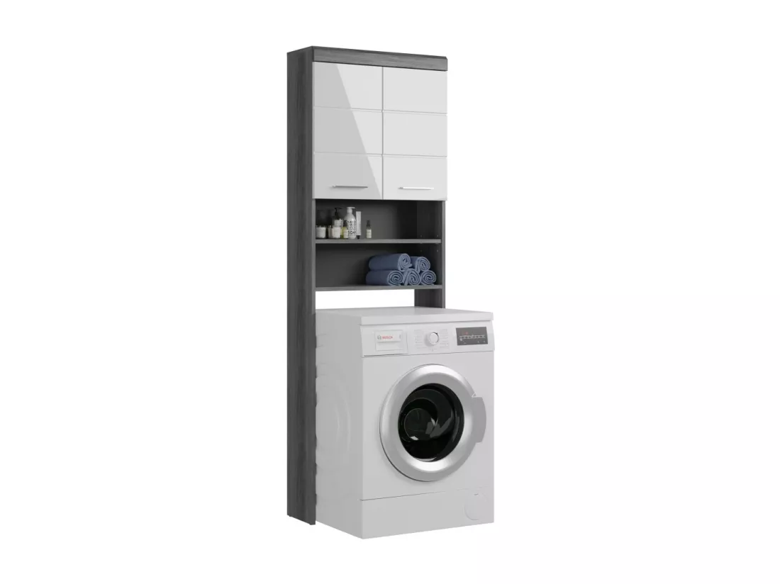Meuble de rangement SCOTT – Machine à laver – Gris foncé et blanc – 63x191x24 cm