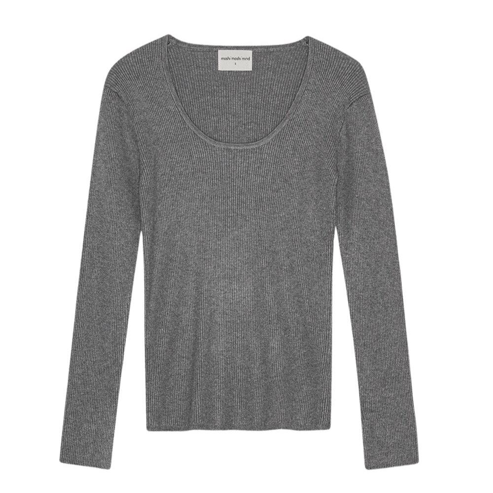 Moshi Moshi Mind  Soul rib langærmet t-shirt - grey melange