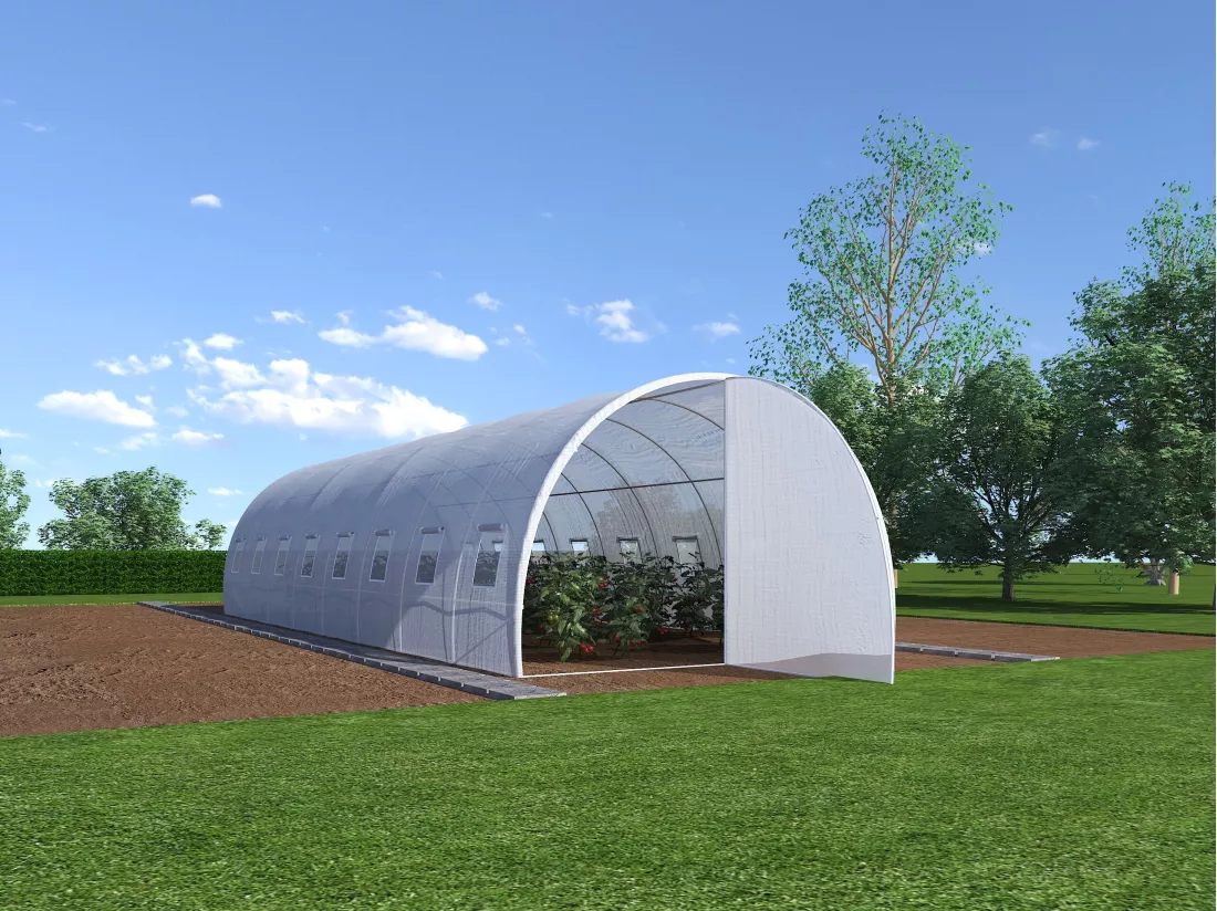 Serre tunnel avec structure en acier et porte 24 m² - L300 x l800 x H200 cm - Blanc - ALOCASIA