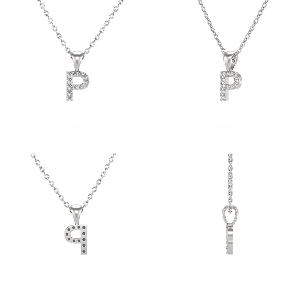 Collier Pendentif ADEN Lettre P Or 750 Blanc Diamant Chaine Or 750 incluse 0.72grs