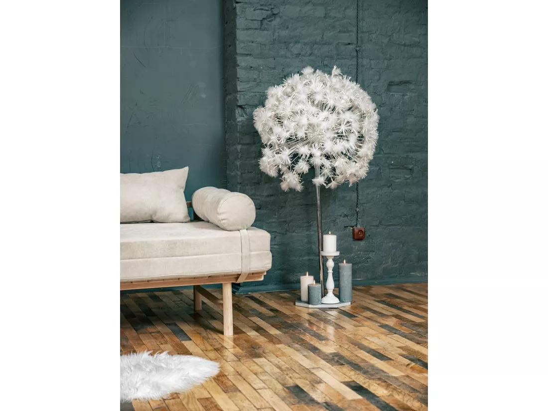 Canapé Lit Convertible Design en Tissu Beige et Bois Vert