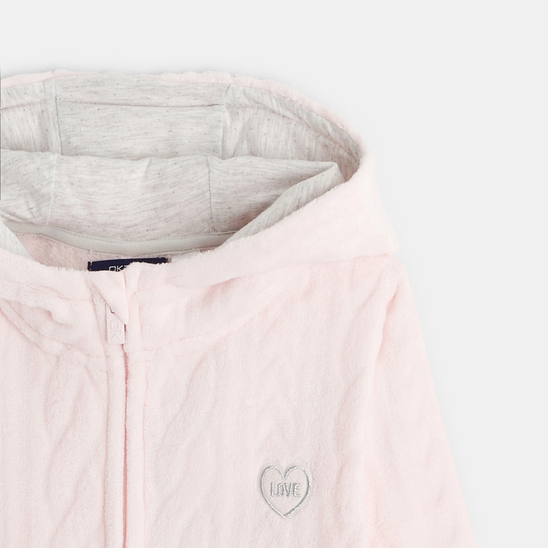 Combi-pyjama en velours polaire rose fille
