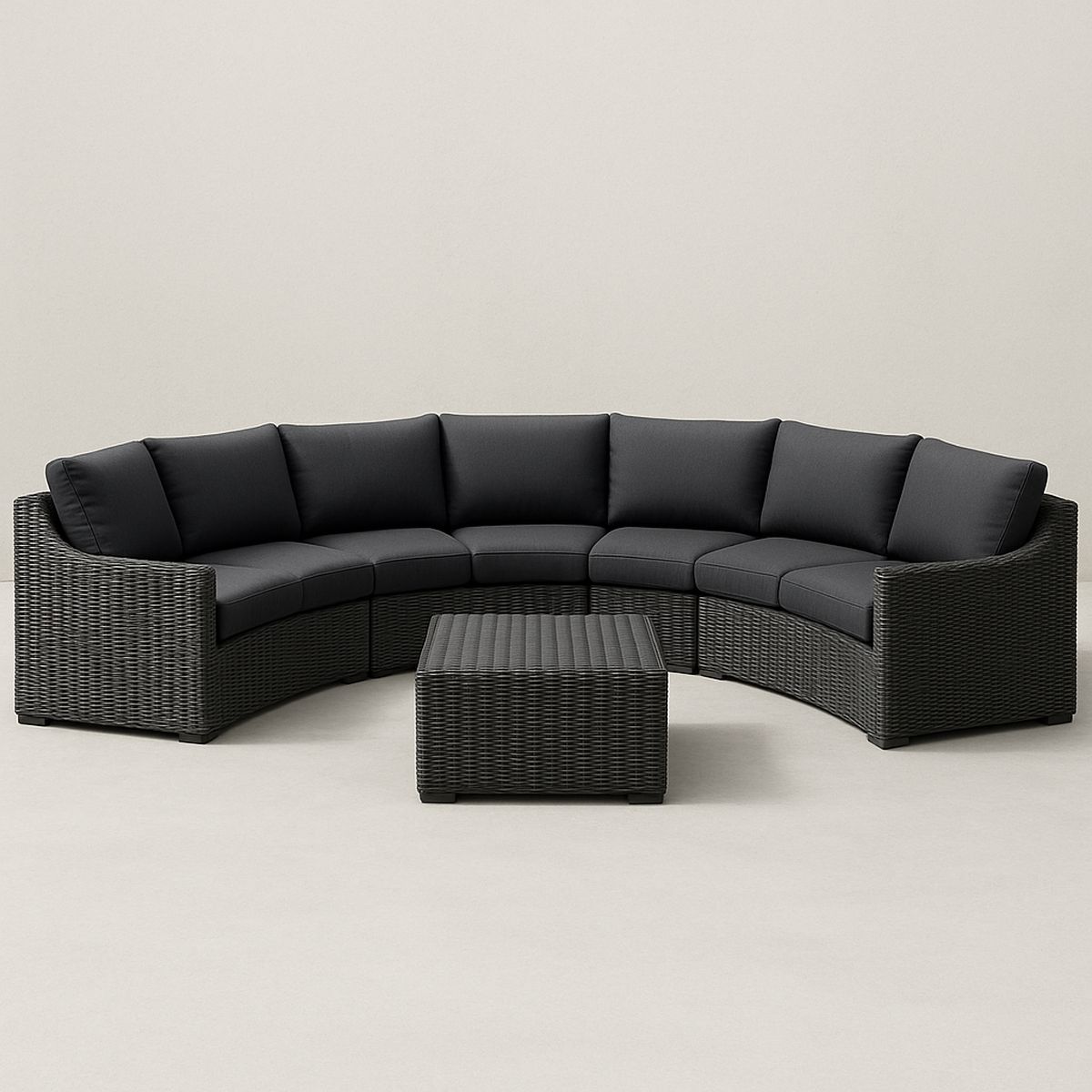 Outdoor Ecksofa Set aus PE-Rattan in Anthrazit mit Kissen Rund