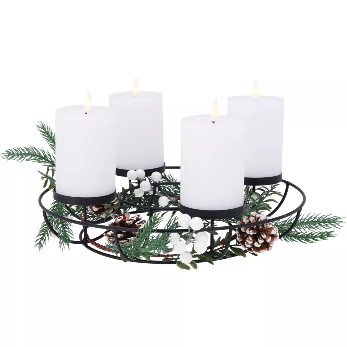 Centre de table 4 bougies LED (D33 cm) Couronne déco nature