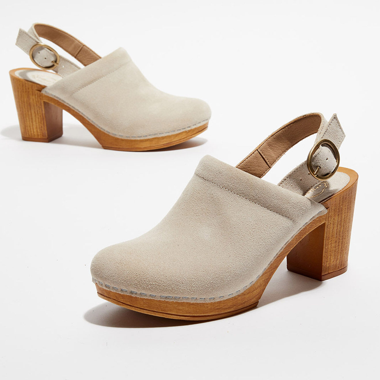 Apologie Studio Sabots en Velours de Cuir Nicole nudes - Talon 8 cm