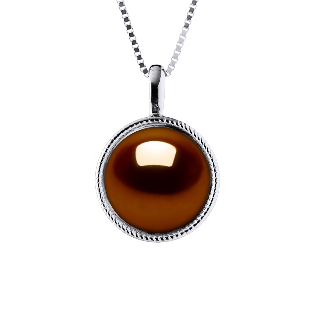 Collier AURA Perle d'Eau Douce 9-10 mm Chocolat Argent 925