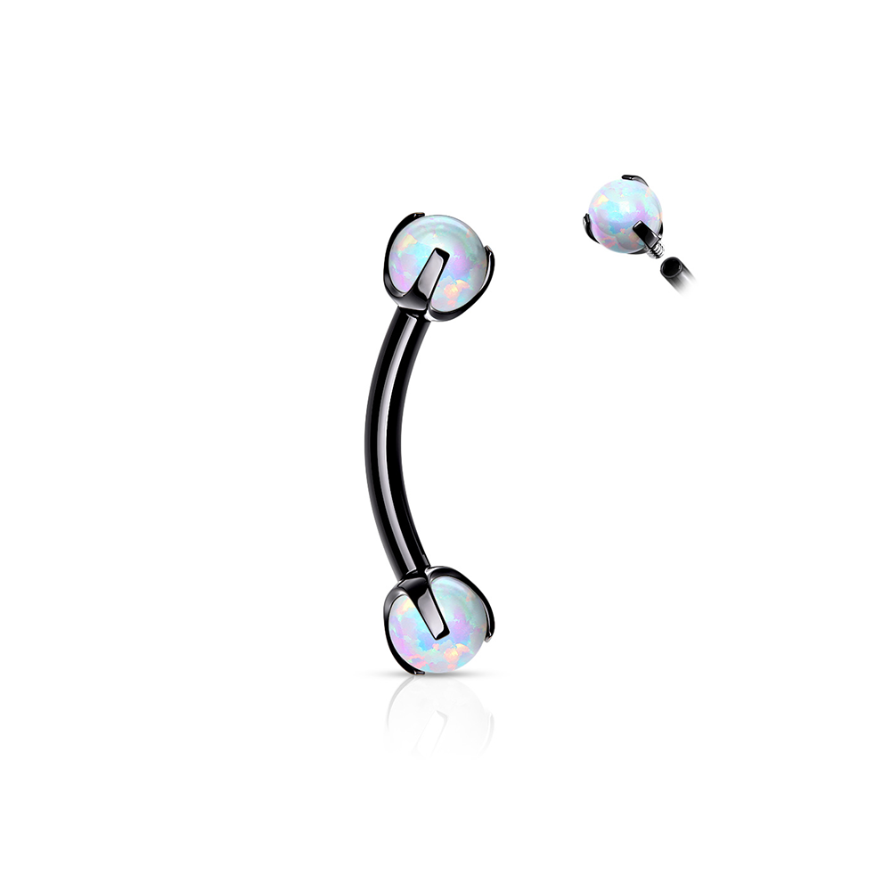 (8mm) Curved Barbell 316L Chirurgenstahl Augenbrauen Piercing Banane mit Opal Steinen - Schwarz