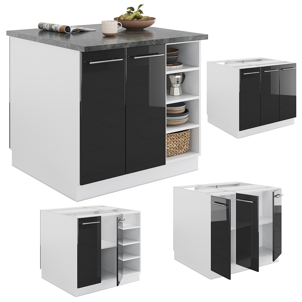 Vicco Kücheninsel Küchenblock Einbauküche Fame-Line Weiß Anthrazit 90 cm modern Hochglanz Küchen Schränke Regalunterschrank Küchenunterschrank Regalinselunterschrank Softclose-Scharnier Küchenmöbel