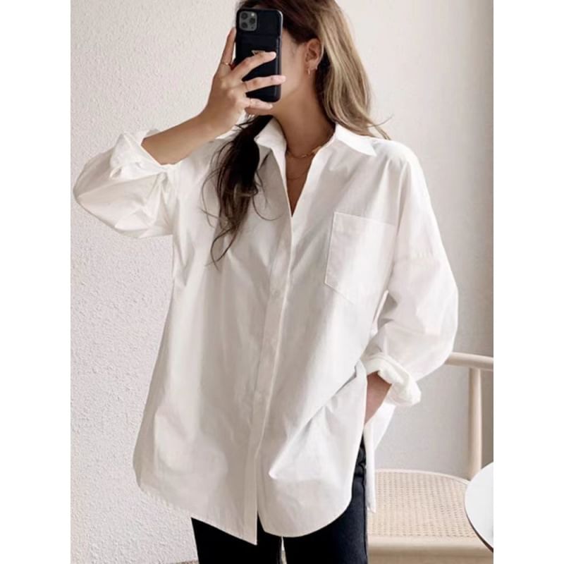 Onipixiy - Oversized overhemd met lange mouwen en knoopjes