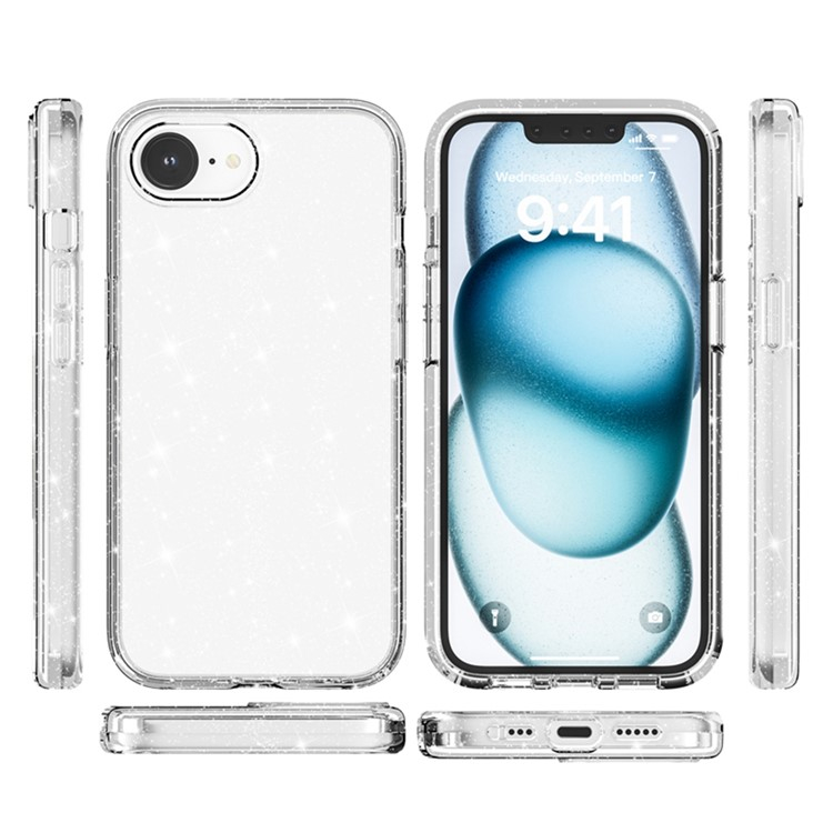 iPhone 16e Hybrid Hardcase Schutzhülle im Glitzer Design - Silber / Transparent