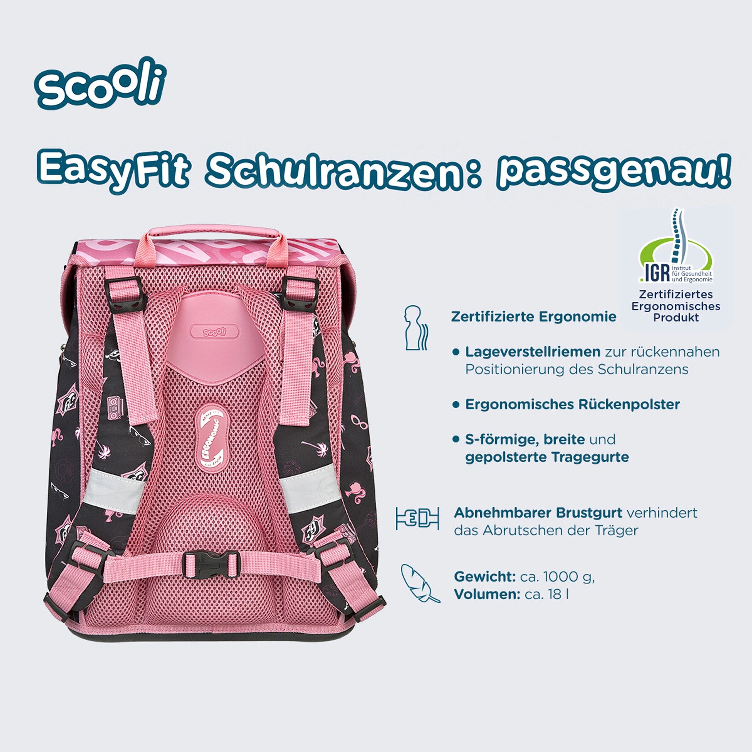 Scooli Schulranzen Set EasyFit, 5-teilig rosa - Barbie