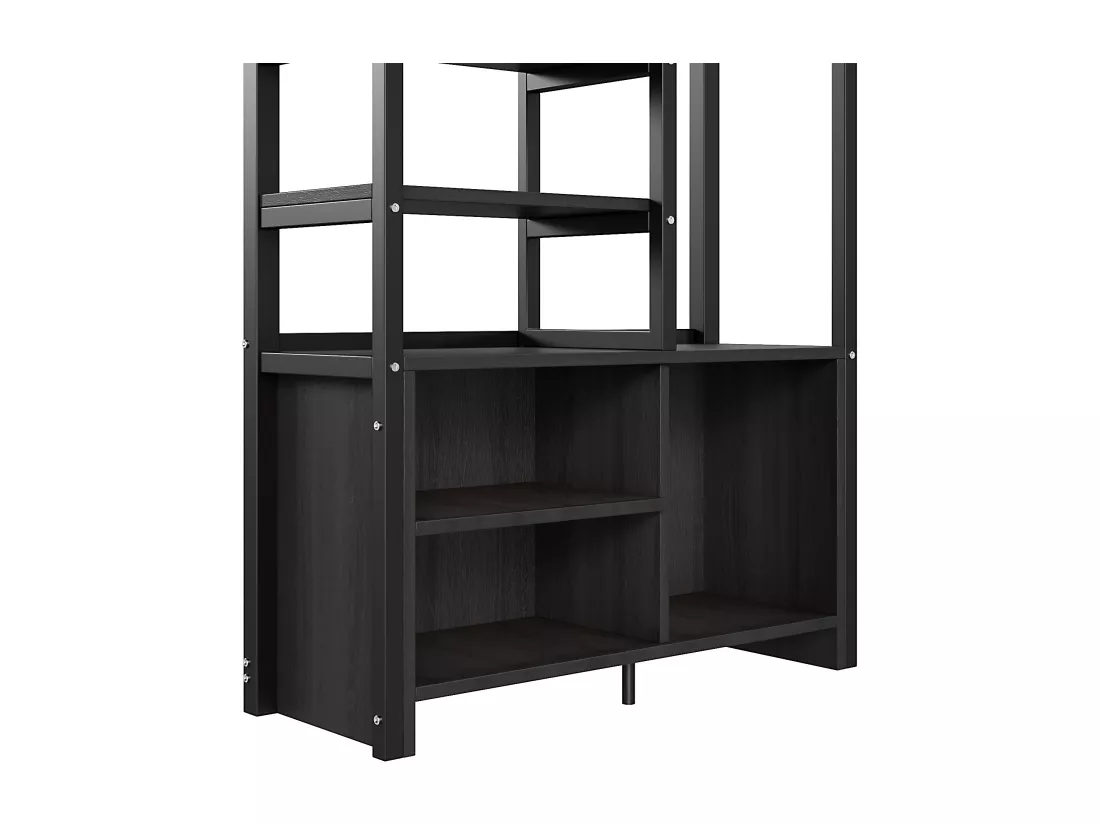 Lit mezzanine 90x200cm en métal - avec bureau + prises USB + barrières - Noir