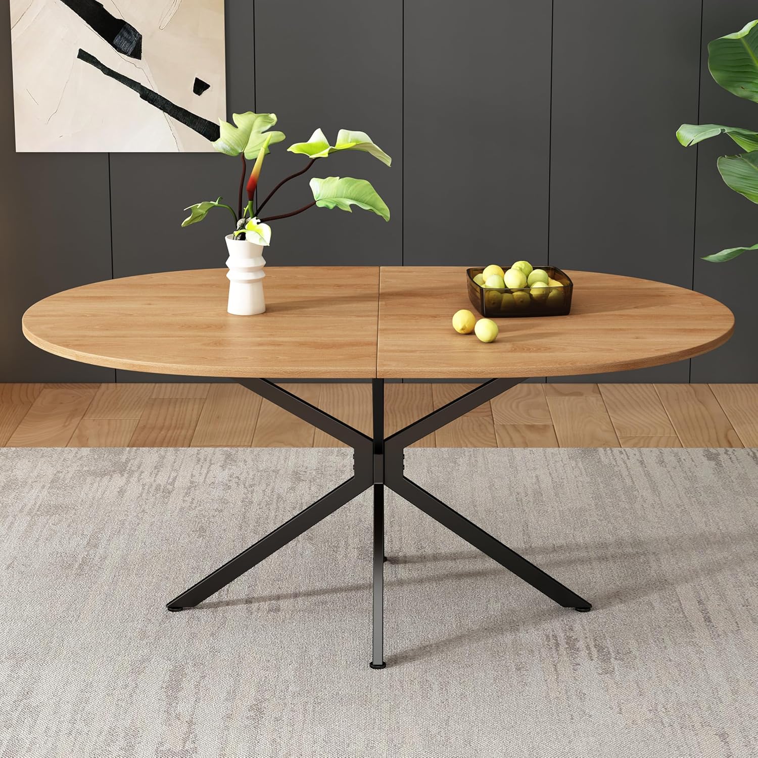 Ovaler Esstisch 120x80x75 cm für 4-6 Personen Küchentisch mit Metallbeine Moderner Frühstückstisch für Esszimmer Wohnzimmer Couchtisch Holz + Schwarz