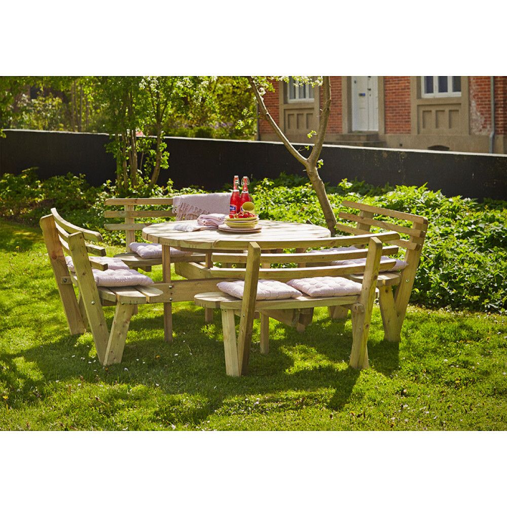 BENKESETT PLUS RUNDT MED 8 SITTEPLASSER IMPREGNERT