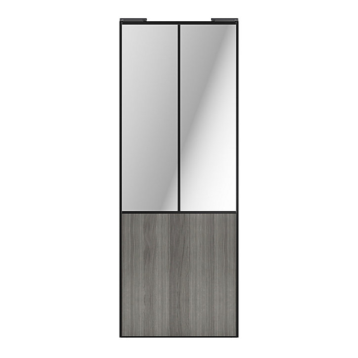 Porte de placard coulissante atelier effet chêne grisé profil noir GoodHome Arius H. 248,5 x L. 91.2 cm + amortisseurs