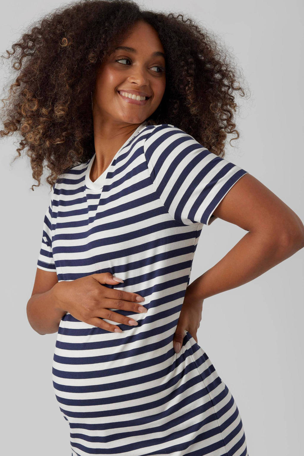 VERO MODA MATERNITY gestreepte zwangerschapsjurk VMMMOLLY donkerblauw/wit
