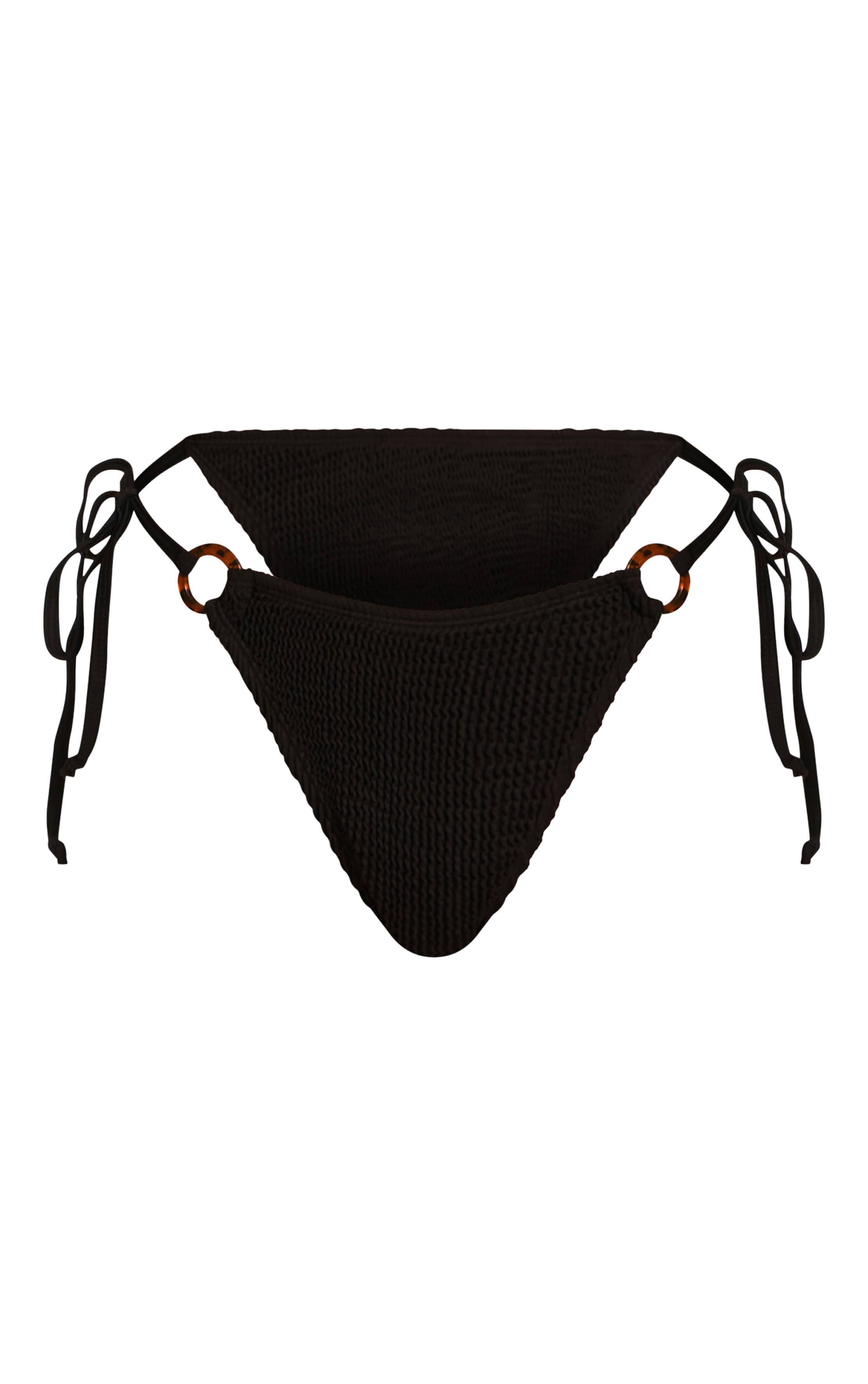 Noir Bas De Bikini À Liens Latéraux Avec Anneaux Effet Froissé