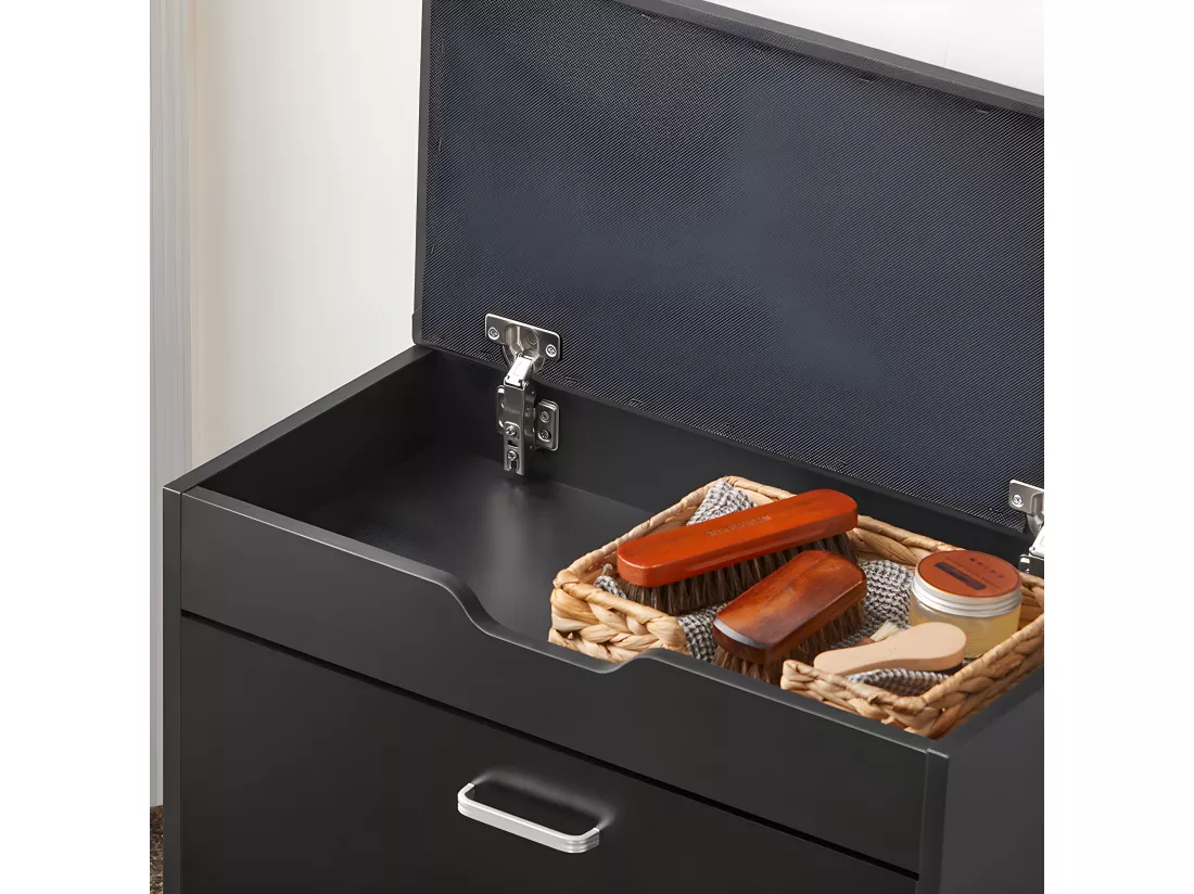 SoBuy Banc à Chaussures Meuble Chaussures Commode à Chaussures Meuble d’entrée 1 abattant avec Assise Rabattable Coussin Rembourrée – 60x30x49 cm, FSR95-SCH