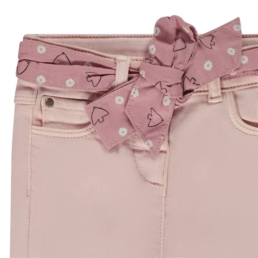 Jean droit avec ceinture à nouer pour bébé fille - Rose