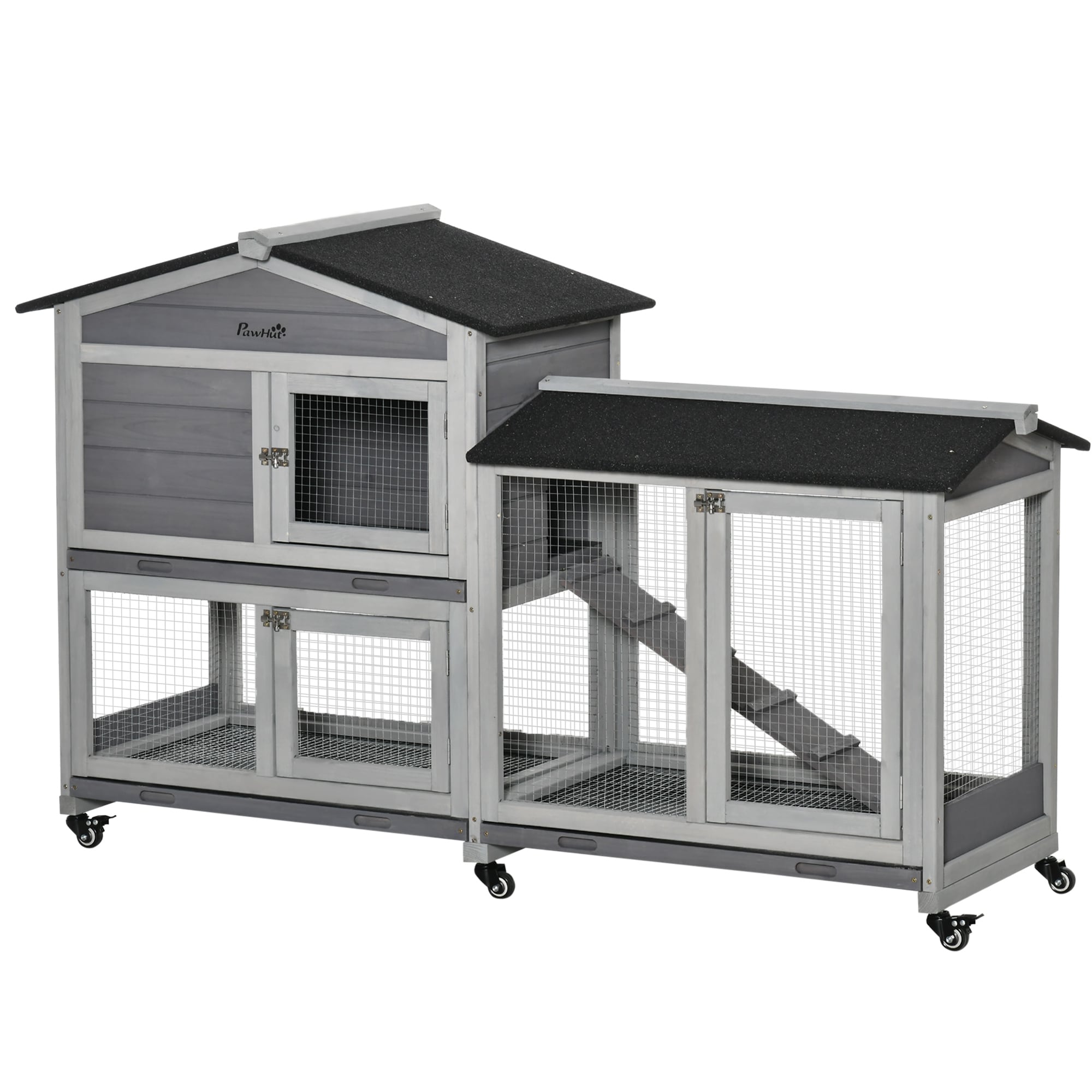 PawHut Kleintierstall mit 6 Rädern grau 157,4L x 53B x 99,5H cm