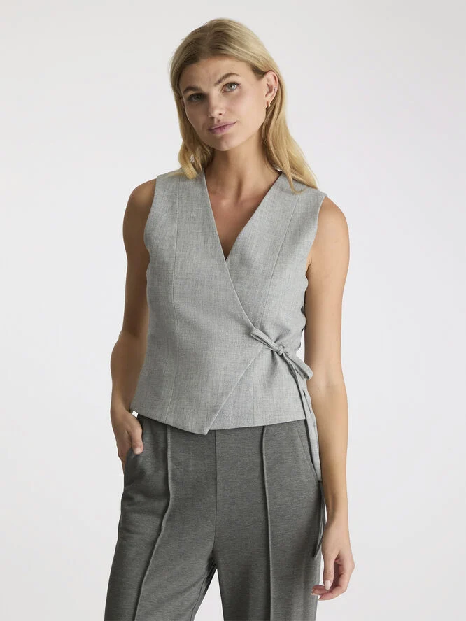 Neo Noir Samara Wrap Waistcoat Grey melange