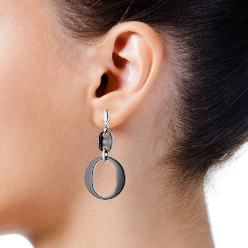 STELLA - Boucles d'Oreilles Pendantes - Motif Grain de café - Céramique noire
