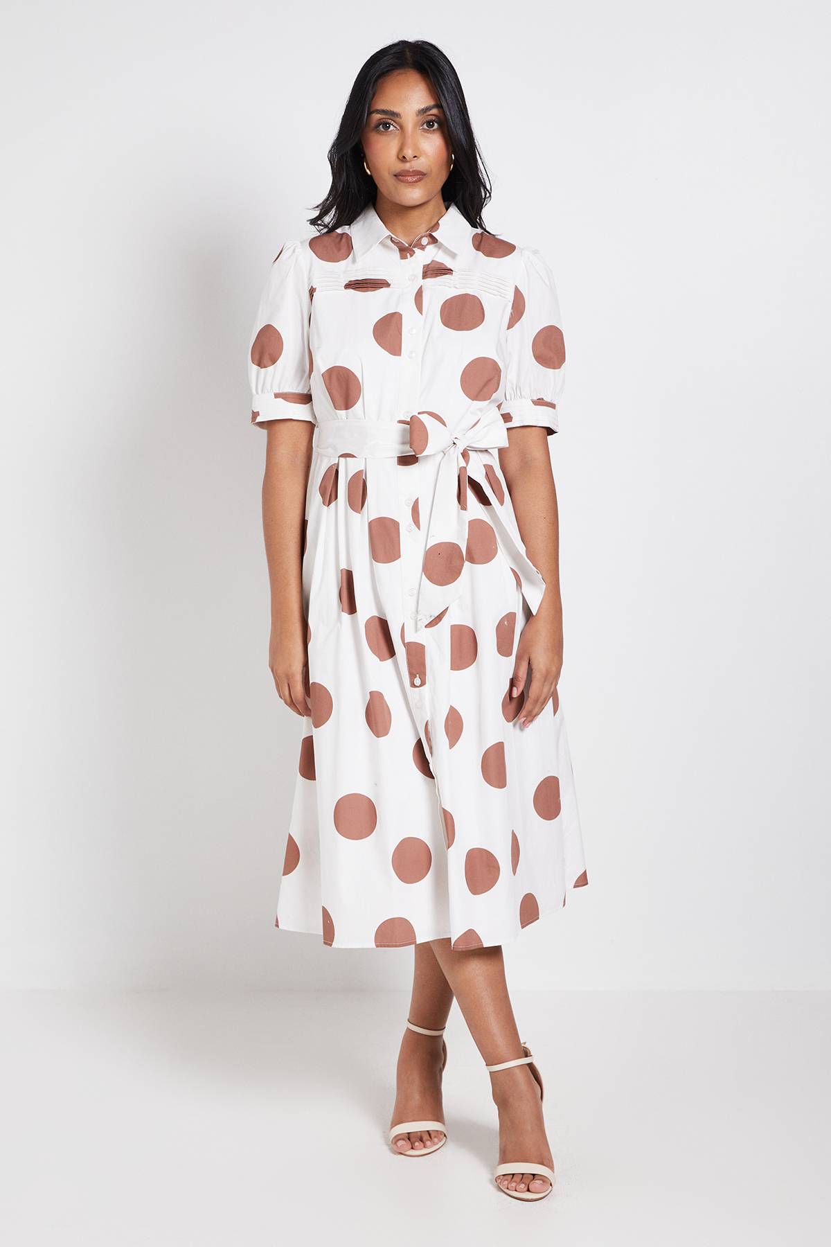 Wallis Robe Chemise Midi À Plis Nervurés Et Imprimé Petits Pois Petite