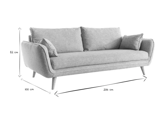 Canapé scandinave 3 places en tissu bleu glacier et bois clair CREEP