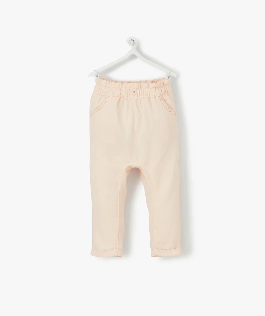 PANTALON FLUIDE BÉBÉ FILLE ROSE EN TENCEL ET LIN