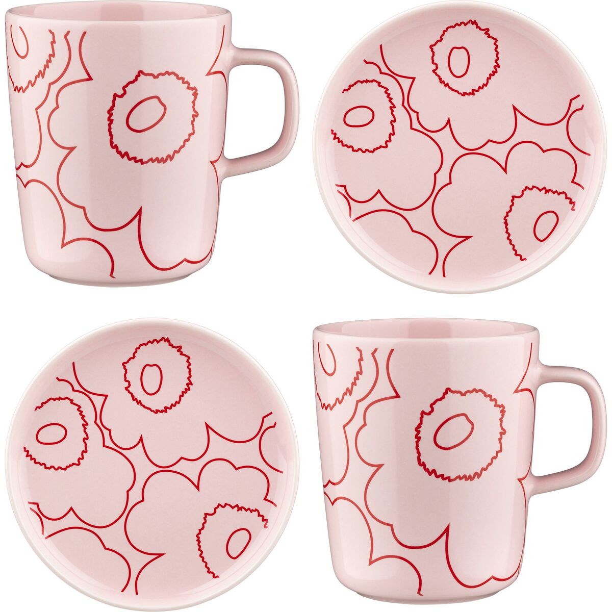Piirto Unikko krus + tallerken, 4 deler