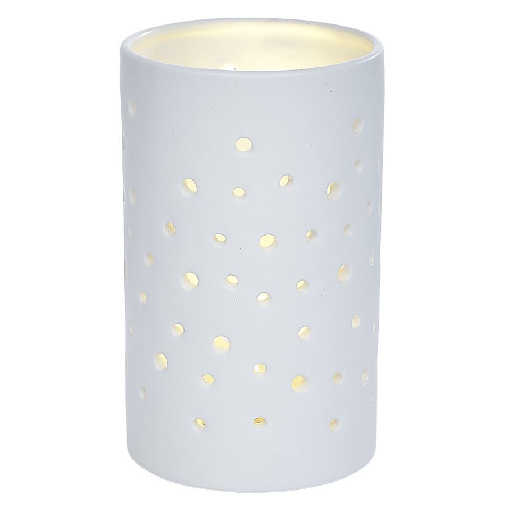 Bougeoir LED en céramique ajouré blanc Ø7,8xH10,5cm