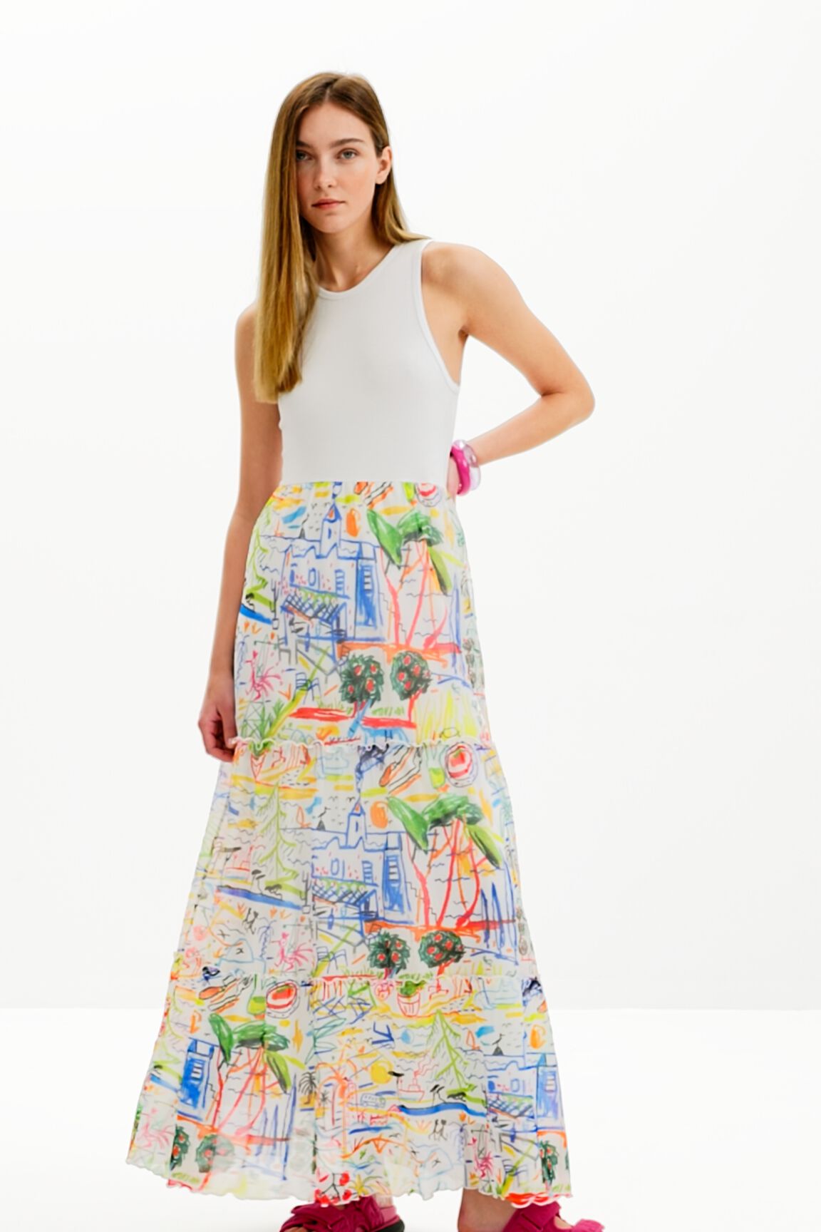 Robe longue combinée tulle