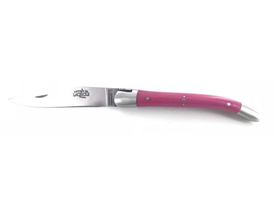 Laguiole 9 cm - 2 mitres - Tissu Compressé Rose Couteau de Poche Forge de Laguiole