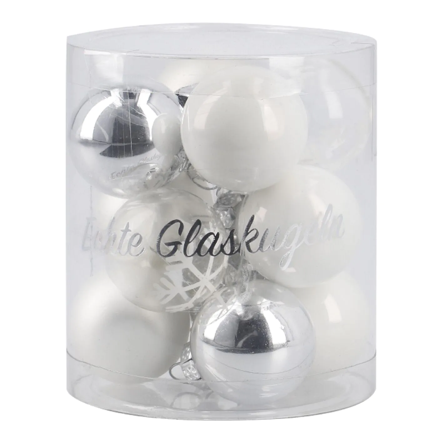 12er Weihnachtskugel Set Glas 2,5 cm, weiß/silber/frost