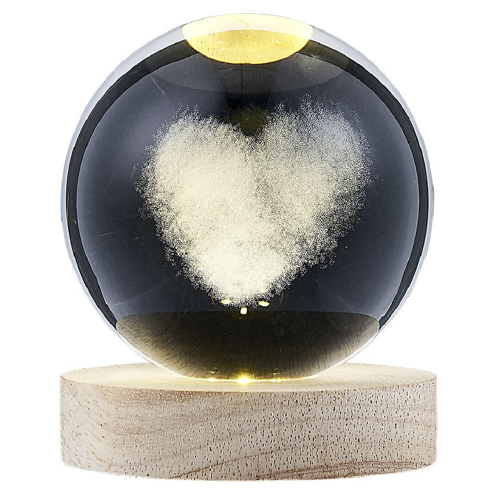 Boule de cristal gravée socle LED thème coeur Ø9xH10cm