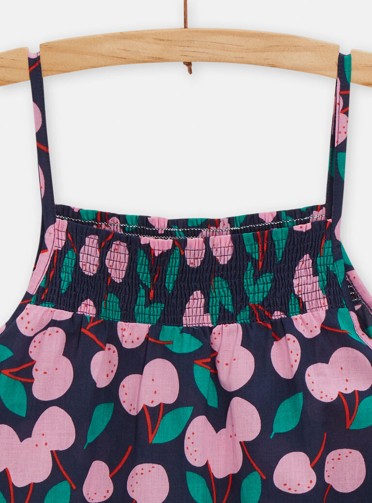 Robe à bretelles bleu marine imprimé cerises pour fille