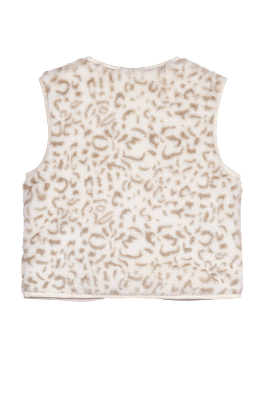 Moodstreet gebreid gilet Vajén met panterprint ecru/lichtbruin