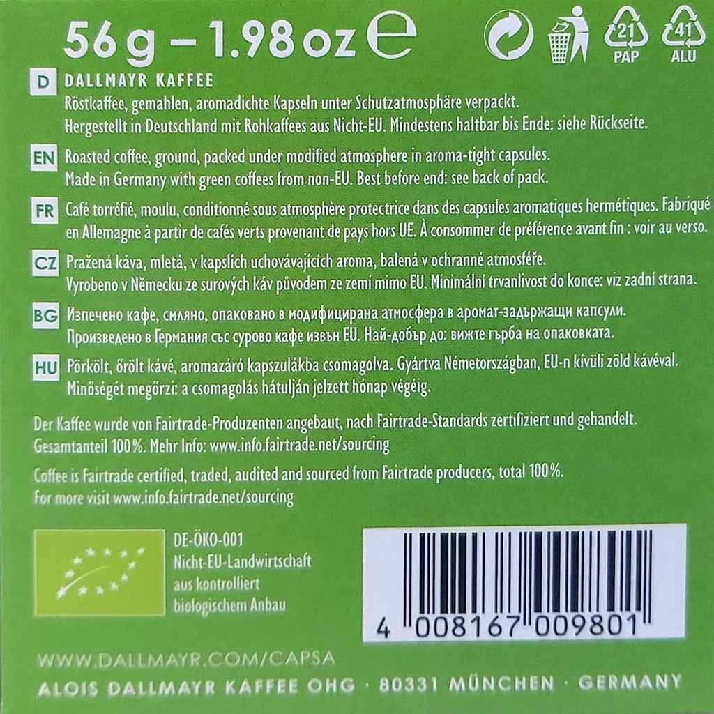 Dallmayr capsa Gran Verde Lungo intenso Bio 56g MHD:30.8.25