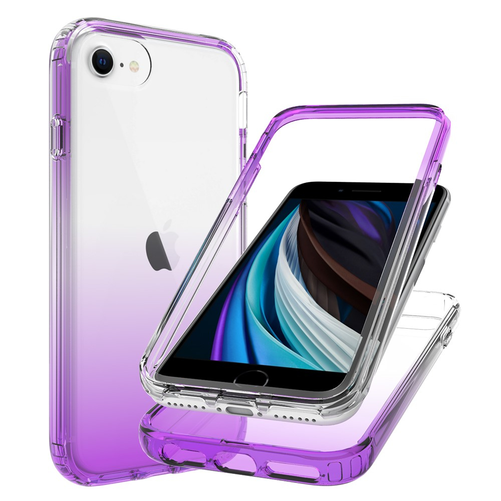 (2-tlg.) iPhone SE (2022/2020) / 8 / 7 / 6S Hybrid TPU Hülle mit Farbverlauf - Violett / Transparent