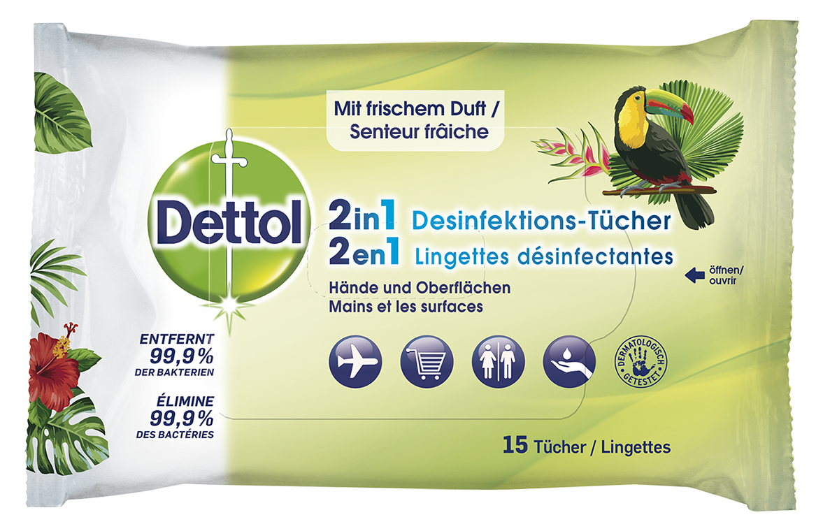 DETTOL 2in1 Desinfektions-Tücher<br>15 Stück