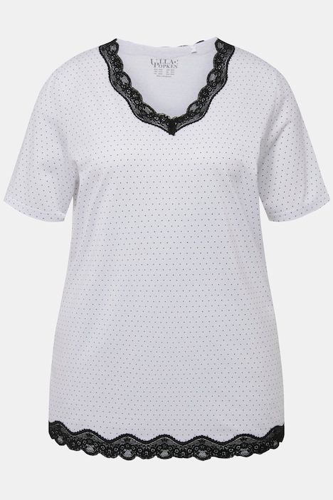 Pyjama, Punkte, Spitze, V-Ausschnitt, Halbarm