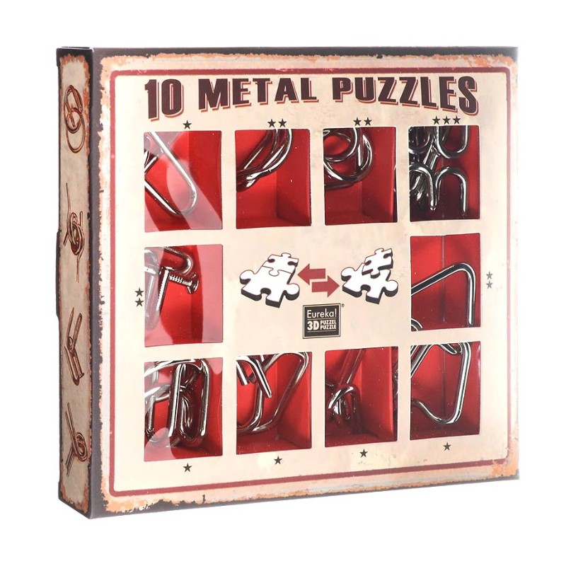 Lot de 10 casse-têtes métal Eureka - boîte rouge